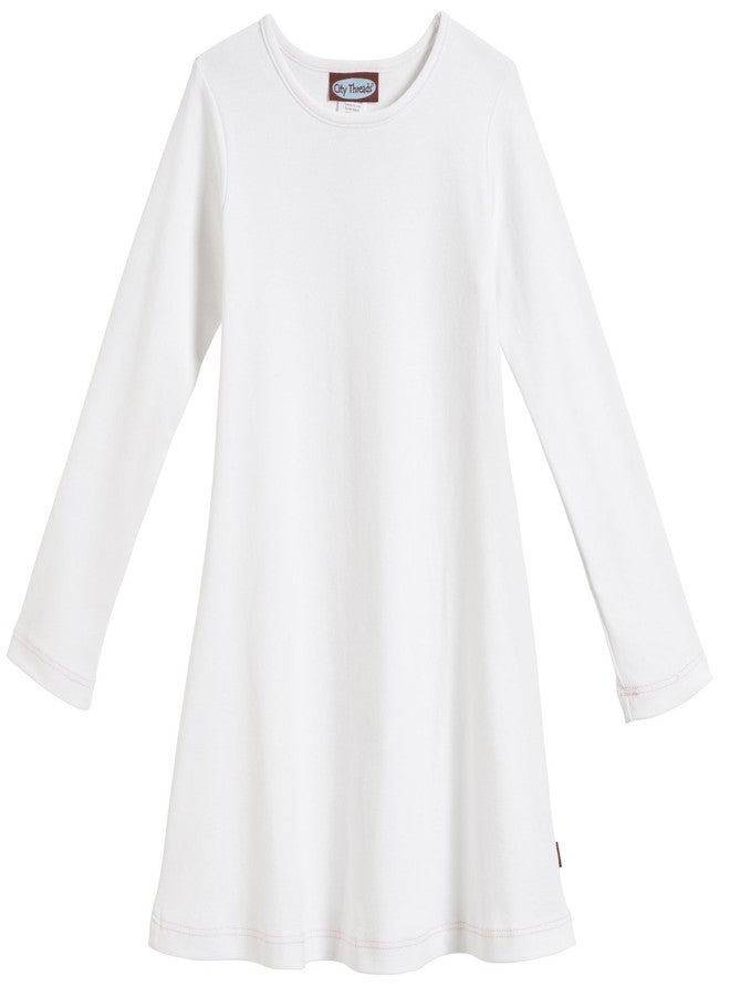 City Threads Girls' Cotton Long Sleeve Dress for School Party Dress Play Base Layer for Sensitive Skin SPD Sensory Friendly, White, 10 - Image 1